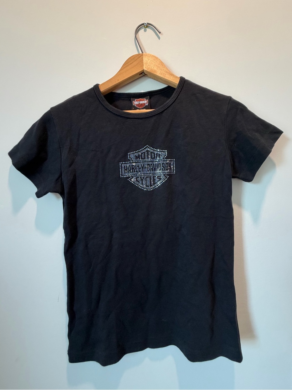 Harley-Davidson Black Short Sleeve Tee with Studded Logo Women’s L New Hampshire